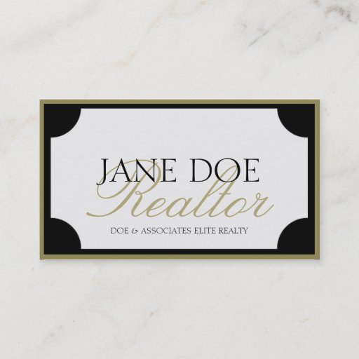Customizable Realtor B/W Gold Script/Border Business Cards