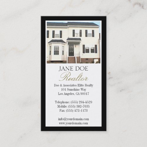 Realtor B/W Photo Gold Script Border Business Card Template