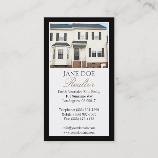 Customizable Realtor B/W Photo Gold Script Border Business Card Template