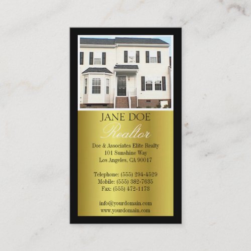 Realtor B/W Photo Script Gold Metallic Business Card Templates