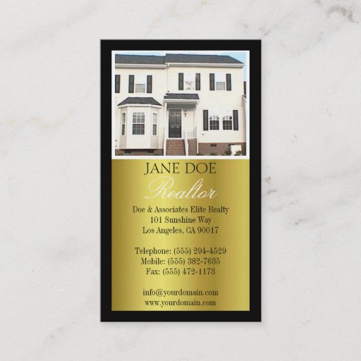 Customizable Realtor B/W Photo Script Gold Metallic Business Card Templates