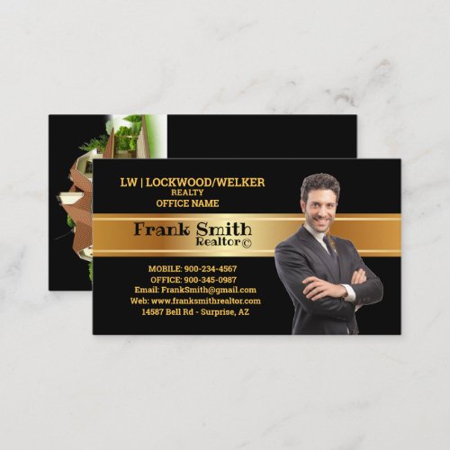 Realtor Black  Gold Theme Key House Business Card