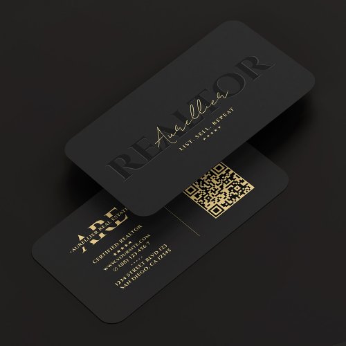 Realtor Black Real Estate Agent Monogram Modern Business Card