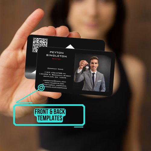 Realtor Black Silhouette Home with URL QR Code Business Card