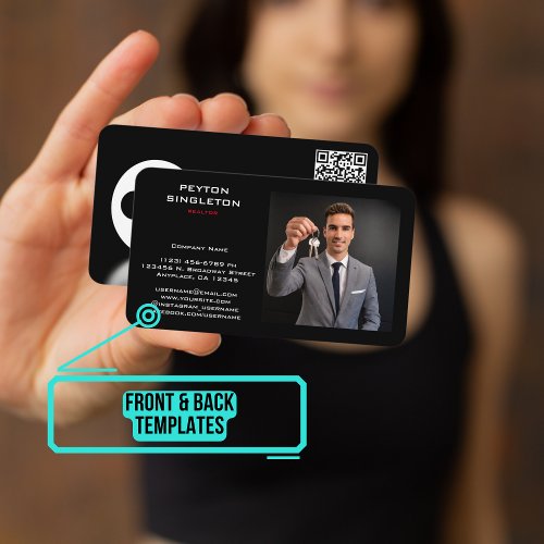 Realtor Black Silhouette Key with URL QR Code Business Card