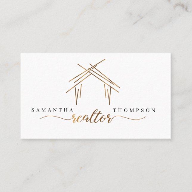 Realtor branding with house in gold business card (Front)