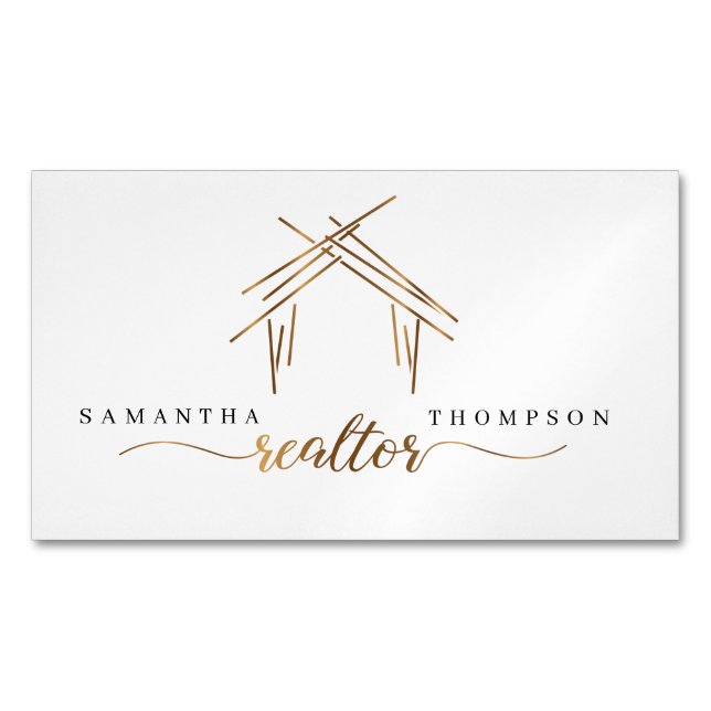 Realtor branding with house in gold  business card magnet (Front)