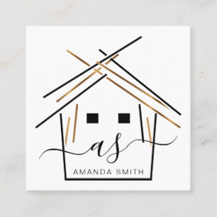 Realtor branding with house in gold  square business card