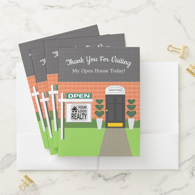 Realtor Brick House Facade Open House Sign Pocket Folder (In Situ)