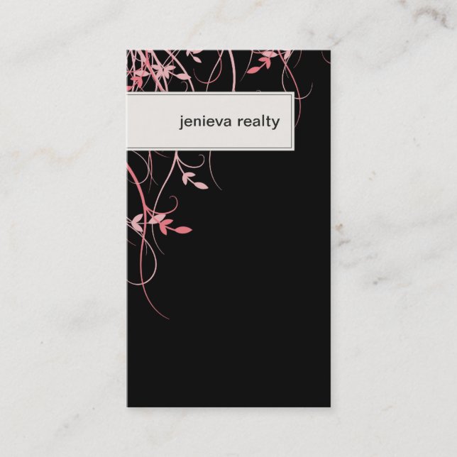 Realtor Business Card Elegant Leafy Black Peach (Front)