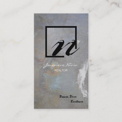 Realtor Business Card Grey Blue Rock Monogram