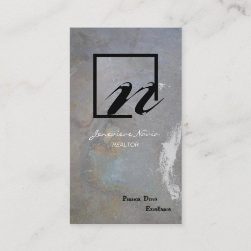 Customizable Realtor Business Card Grey Blue Rock Monogram