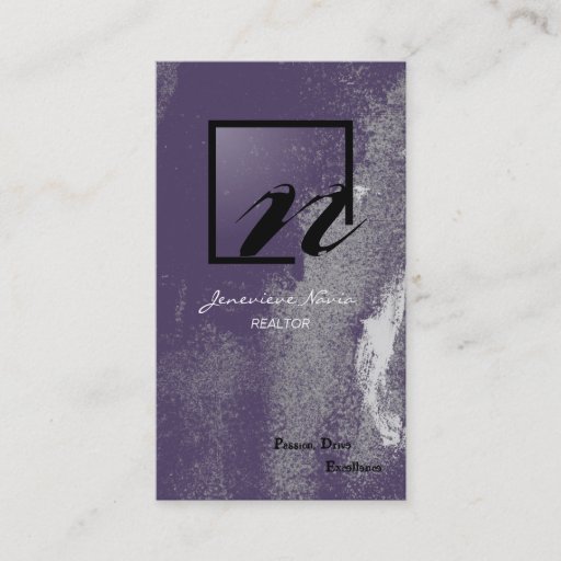 Customizable Realtor Business Card Purple Black Grunge Monogram