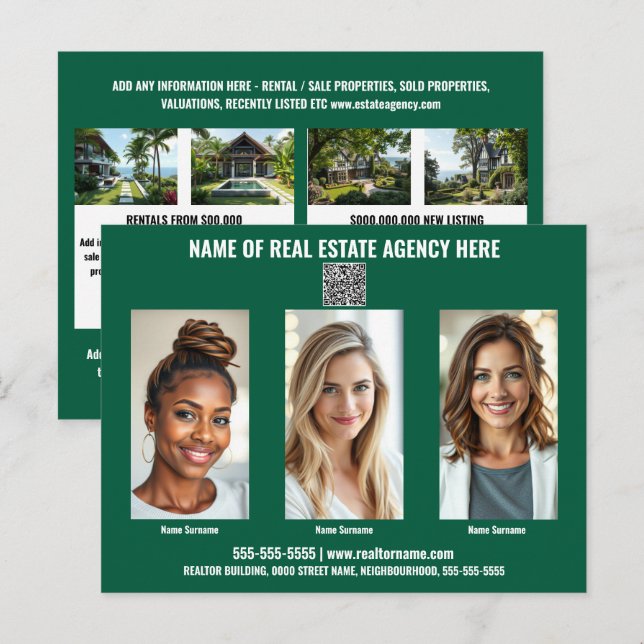 Realtor business marketing postcard green white (Front/Back)
