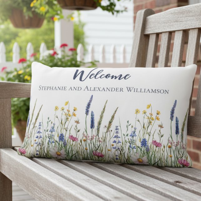 Realtor Closing Gift Wildflower Welcome Pillow (Wildflower personalized porch welcome pillow)