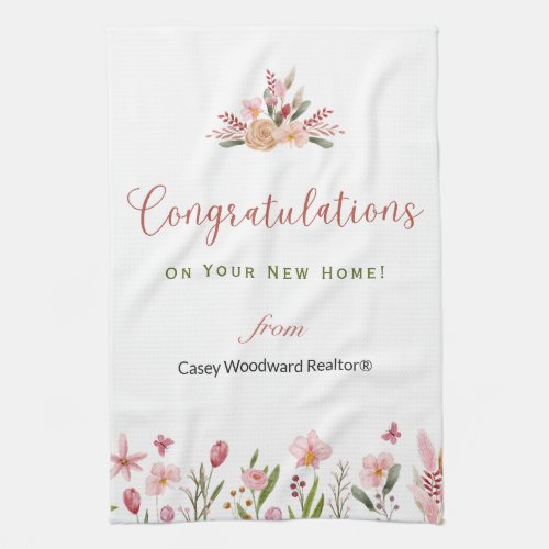 Realtor Congratulations Personalized Flowers Kitchen Towel