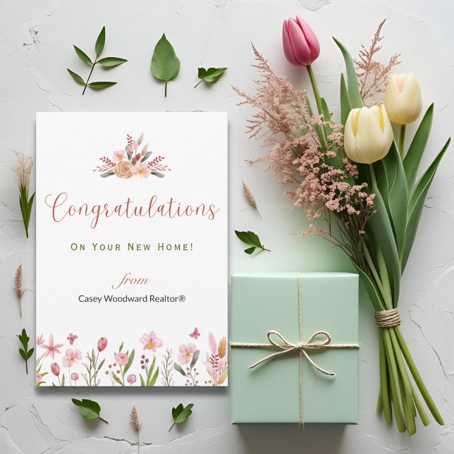 Realtor Congratulations Personalized Flowers Note Card (Creator Uploaded)