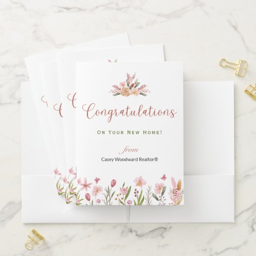 Realtor Congratulations Personalized Flowers Pocket Folder
