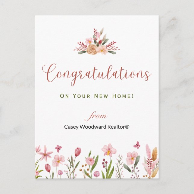 Realtor Congratulations Personalized Flowers Postcard (Front)