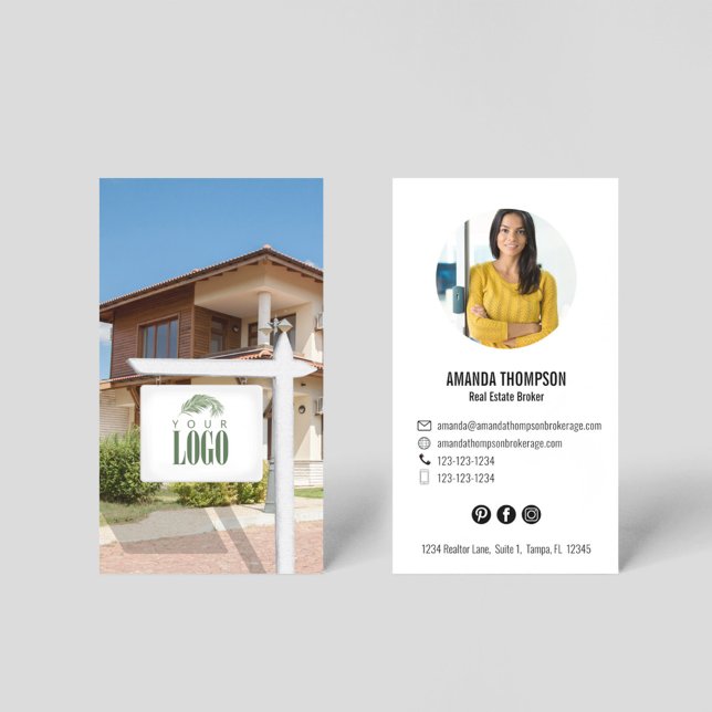 Realtor Custom Photo Add Your Logo Business Card (Real estate agent or broker business card template.)