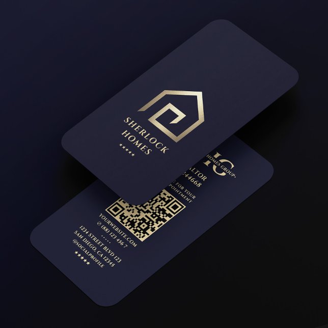 Realtor Dark Navy Blue Gold House Modern Realty Business Card (Realtor Dark Navy Blue Gold House Modern Realty Business Card
)