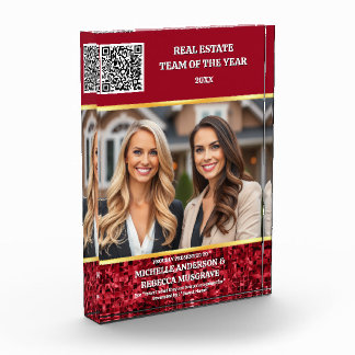 Realtor elegant burgundy gold accolade photo acrylic award