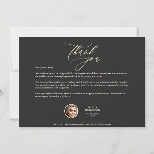 Realtor Gold Grateful Appreciation Thank You Card