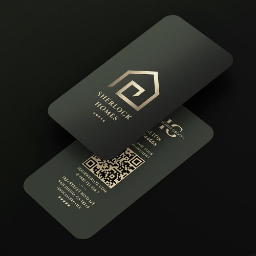 Realtor Gold House Architect Modern Dark Green Business Card