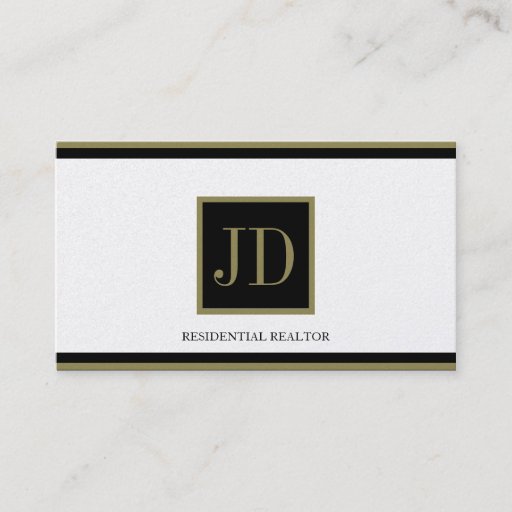 Customizable Realtor Golden Black/Gold Square Monogram Plaque Business Cards