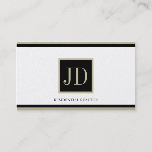 Customizable Realtor Golden Black/Tan Square Monogram Plaque Business Card Template