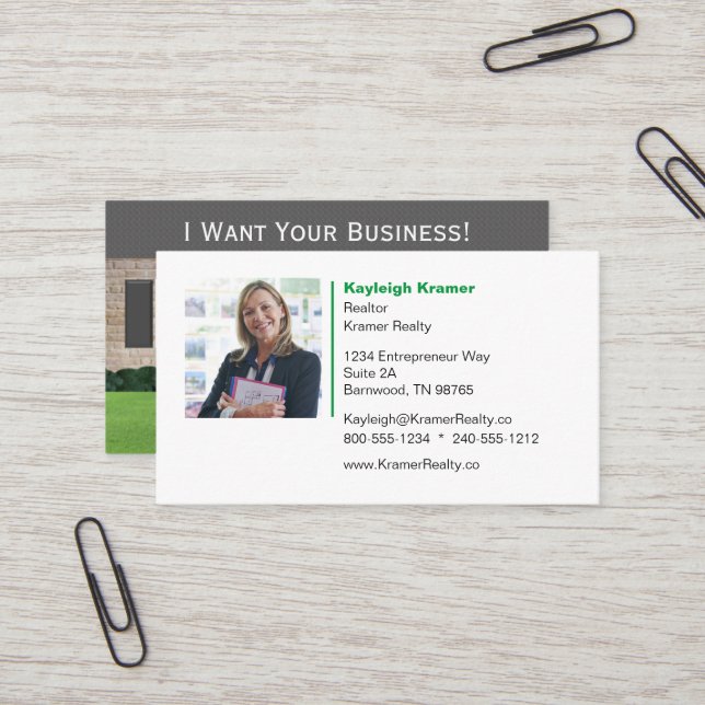 Realtor Gray Brick House Sold Sign Business Card (Front/Back In Situ)