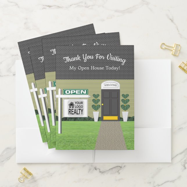 Realtor Gray House Facade Open House Sign Pocket Folder (In Situ)