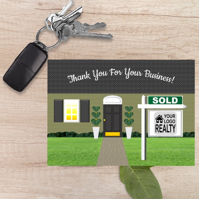 Realtor Gray House Sold Sign Thank You Card (Creator Uploaded)