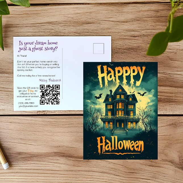 Realtor Halloween Haunted House Advertising Holiday Postcard (Creator Uploaded)