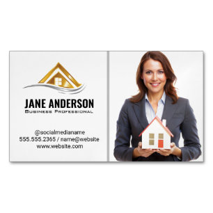 Realtor Holding Home Business Woman Business Card Magnet