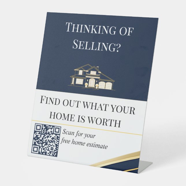 Realtor Home Value QR Sign Navy Gold (Front)