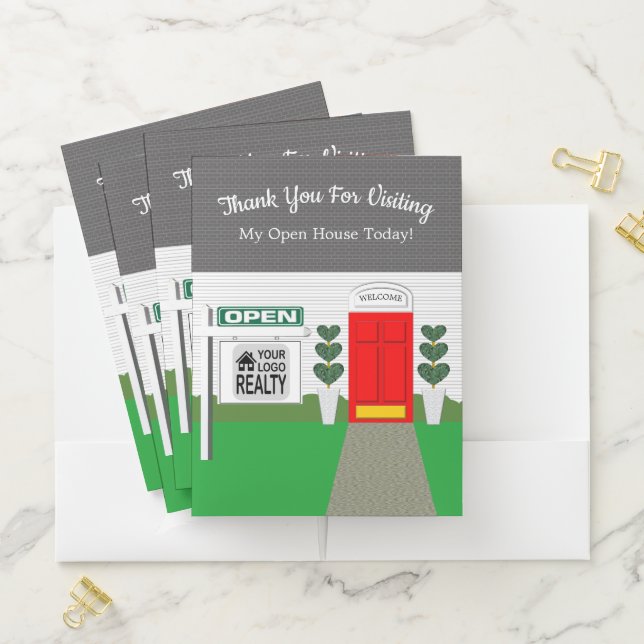 Realtor House Facade Open House Sign Pocket Folder (In Situ)