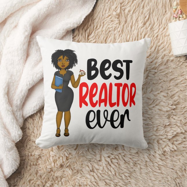Realtor Life Black Woman Real Estate Agent Broker Throw Pillow (Blanket)