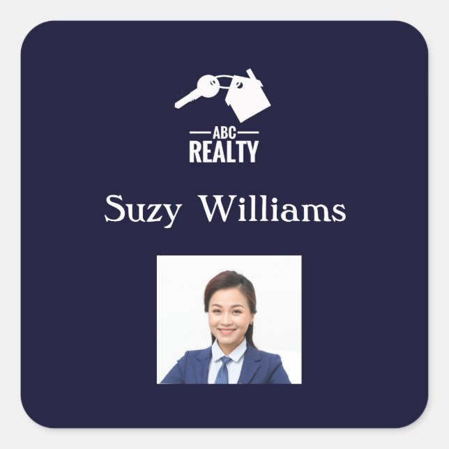 Realtor Logo and Photo Square Square Sticker (Front)