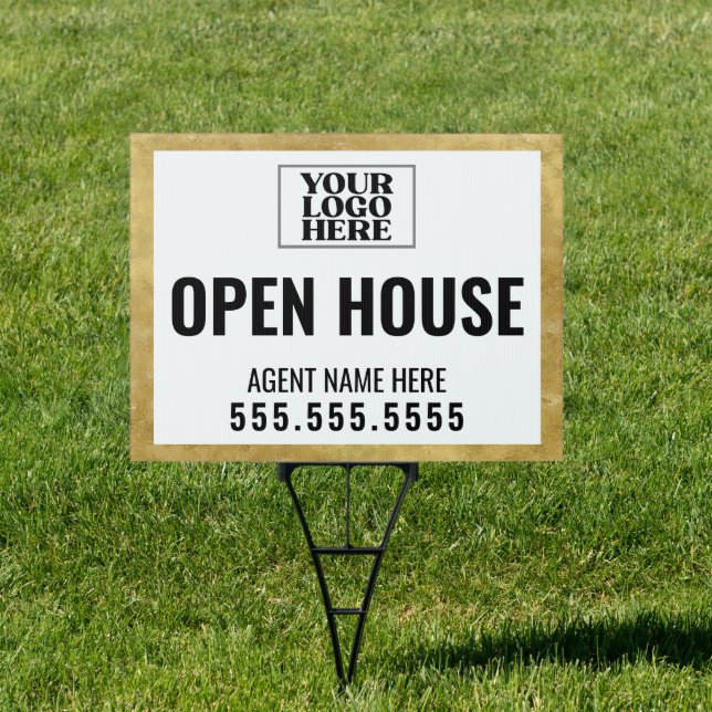 Realtor Logo Gold Border Open House Sign (Insitu)