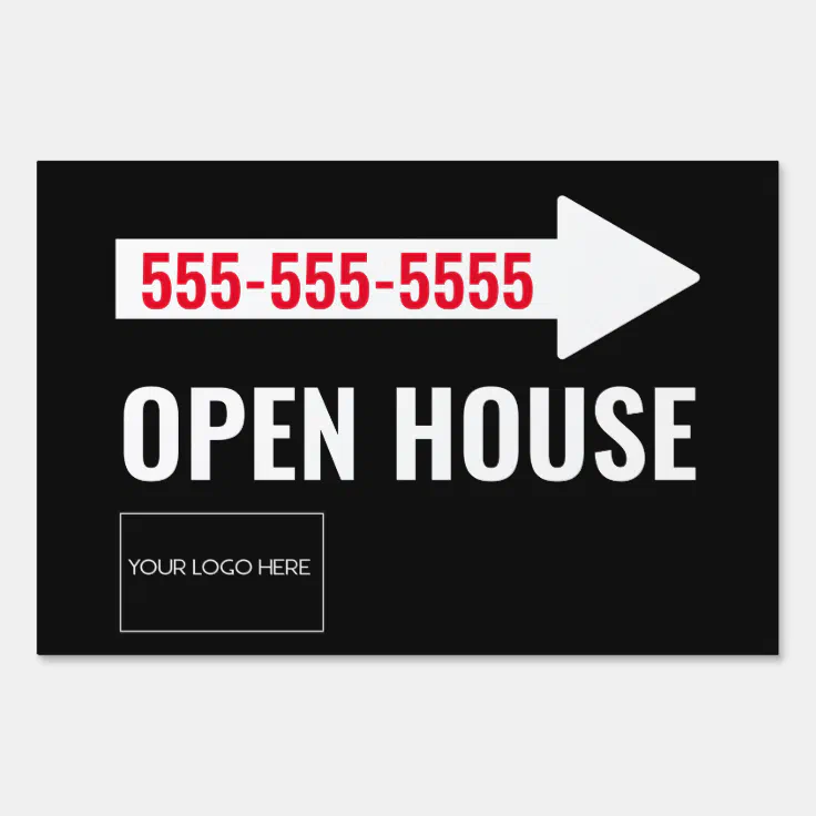 Realtor Logo Phone Number Black White Open House Sign Zazzle