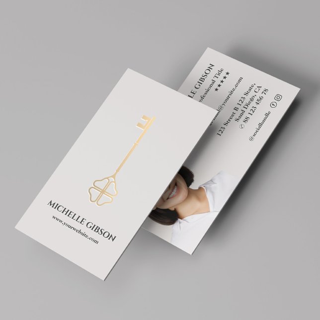 Realtor Lucky Gold Key Mortgage Light Sand Business Card (Creator Uploaded)