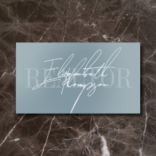 Realtor Luxury Editorial Script Blue Silver Foil Business Cards