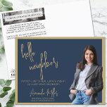 Realtor Mailer Real Estate Marketing Farming Hello Postcard<br><div class="desc">The Realtor Mailer Real Estate Marketing Farming Hello Postcard, a dynamic tool for making meaningful connections in your local market. Designed with a striking navy blue and gold color scheme, this postcard combines elegance and professionalism, ensuring your message stands out. Perfect for real estate marketing, this versatile postcard serves as...</div>