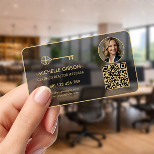 Realtor Marketing Photo Key Black Transparent QR Clear Business Cards