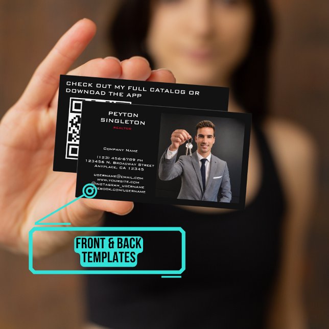 Realtor Modern Black with URL QR Code Business Card (Please enjoy our business card)