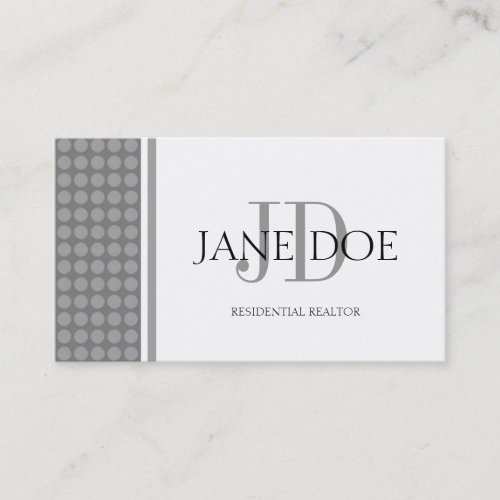 Realtor Monogram Silver Dot Design/White Paper Business Card Template