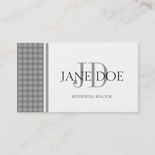 Customizable Realtor Monogram Silver Dot Design/White Paper Business Card Template