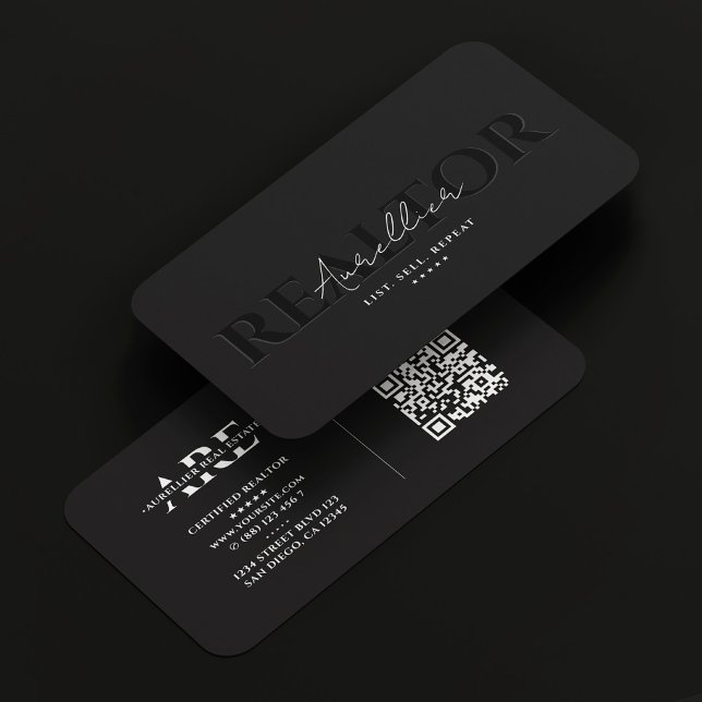 Realtor Mortgage Broker Black White Script Modern Business Card (Realtor Mortgage Broker Black White Script Modern Business Card
)