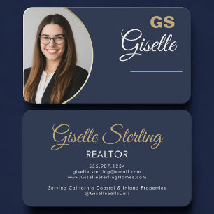 Realtor Navy Blue Gold Photo  Business Card